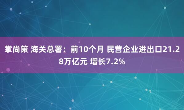 掌尚策 海关总署：前10个月 民营企业进出口21.28万亿元 增长7.2%